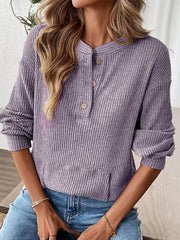 Ribbed Button Detail Long-Sleeve Tee