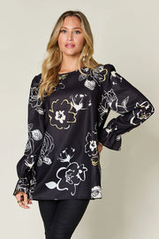 Printed Flounce Sleeve Blouse - Plus Size