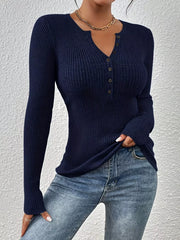 Rib-Knit Button-Front Knit Top