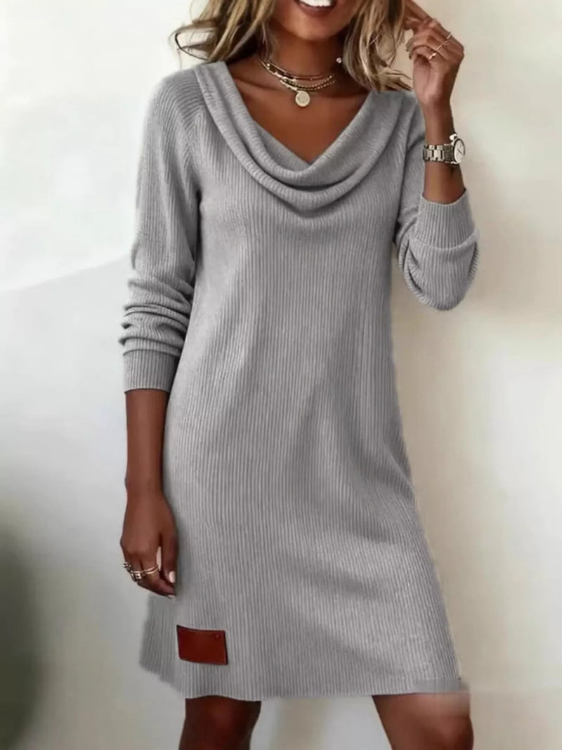 Casual Cowl Neck Ribbed Knit Mini Dress