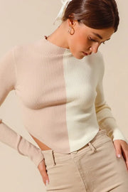 SO ME Color-Block Fitted Crop Sweater Top