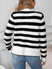 Striped Button-Up Long-Sleeve Cardigan