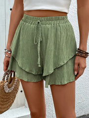 Tied Layered High-Waist Shorts