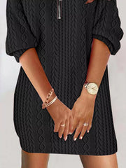 Zip Detail Textured Knit Mini Sweater