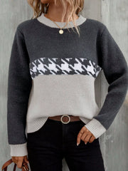 Color-Block Houndstooth Sweater