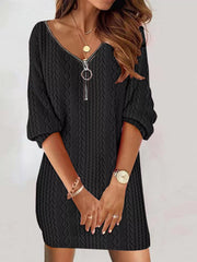 Zip Detail Textured Knit Mini Sweater