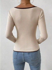 Contrast Trim Long-Sleeve Knit Top