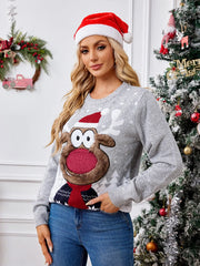 Reindeer Round-Neck Long-Sleeve Sweater
