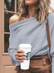 One-Shoulder Ribbed Sweater - Plus Size