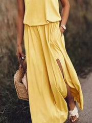 Round-Neck Sleeveless Slit Maxi Dress - Plus Size