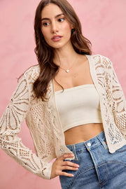 SO ME Crochet Knit Long Sleeves Cardigan Sweater