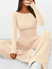 Round-Neck Long-Sleeve Top and Pants Set