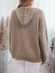 Cable Knit Open-Front Hooded Cardigan