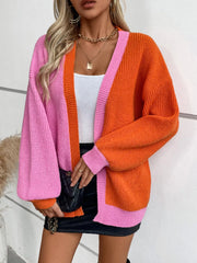 Color-Block Open-Front Knit Cardigan