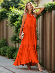 Ruffled Sleeveless Tiered Maxi Dress Pocketed