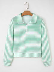 Stripe Quarter Zip Collar Long-Sleeve Top