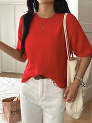 Ribbed Hem Round-Neck Sweater