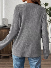 Ribbed Button Detail Long-Sleeve Tee