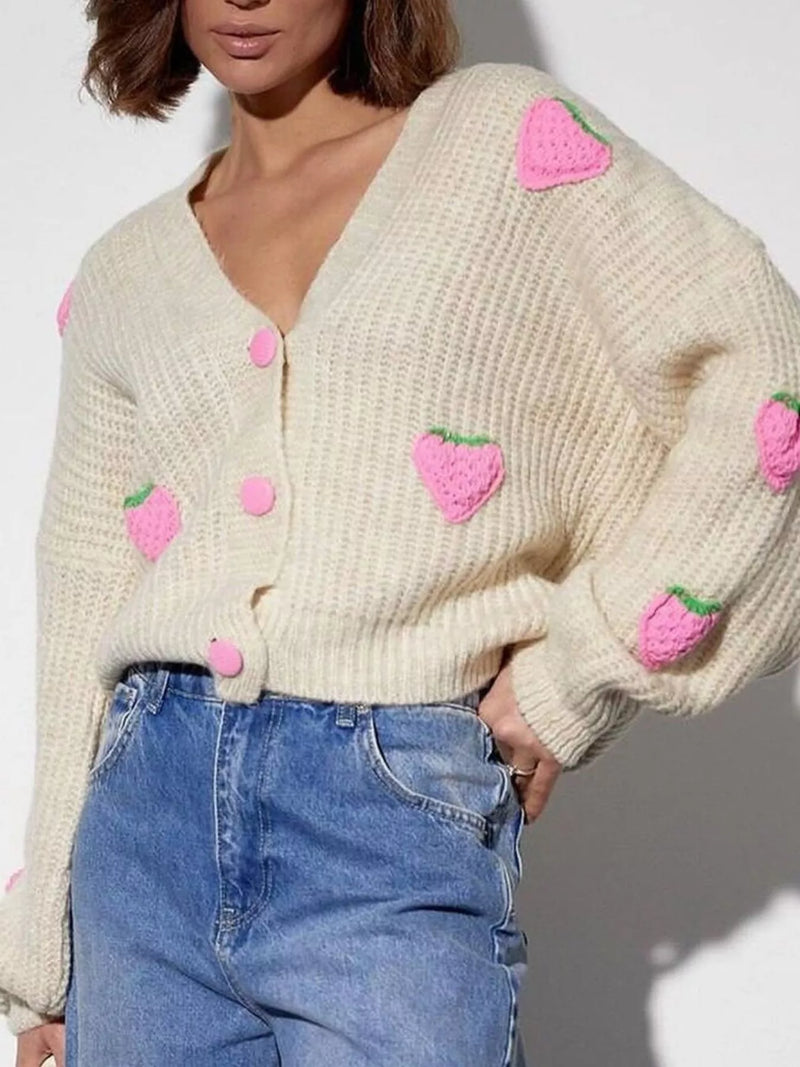 Strawberry Button-Down Cardigan
