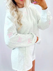 Bow Embroidered Round-Neck Top and Shorts Set