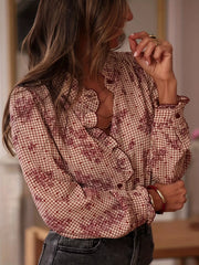Frill Plaid Button-Up Shirt