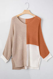 Color-Block Knit V-Neck Relaxed Sweater