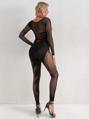 Fishing Net Sheer Long-Sleeve Jumpsuit