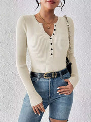 Rib-Knit Button-Front Knit Top
