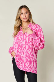 Printed Smocked Long-Sleeve Blouse - Plus Size