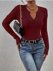 Rib-Knit Button-Front Knit Top