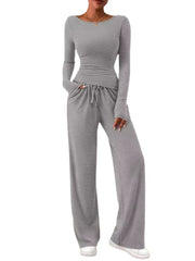 Round-Neck Long-Sleeve Top and Pants Set