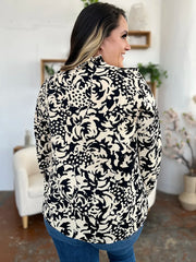 Printed Ruffle Trim Balloon Sleeve Shirt - Plus Size