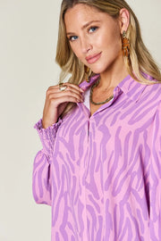 Printed Smocked Long-Sleeve Blouse - Plus Size