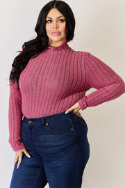 Ribbed Mock-Neck Long-Sleeve Tee - Plus Size