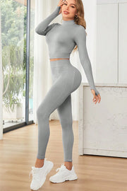 Mock-Neck Long-Sleeve Top and Leggings Active Set