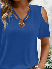 Cold-Shoulder Tee with Metal Ring Detail