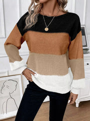 Color-Block Round-Neck Knit Sweater