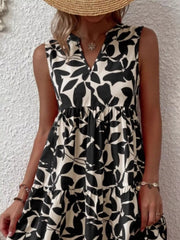 Printed Notched Sleeveless Mini Dress - Plus Size