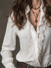 Lace Trim Button-Up Shirt