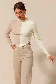 SO ME Color-Block Fitted Crop Sweater Top