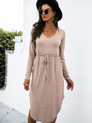 Drawstring Waist Long-Sleeve Dress