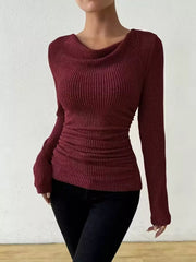 Cowl Neck Ribbed Long-Sleeve Sweater