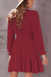 Tie-Front Ruffle Mini Dress with Smocked Wiast