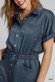 Umgee Button-Down Charmeuse Romper
