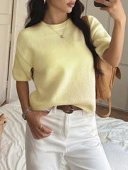 Ribbed Hem Round-Neck Sweater