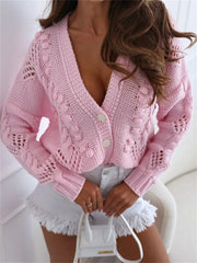 Openwork Button-Up V-Neck Cardigan