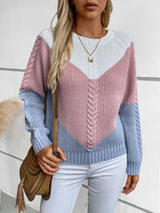 Color-Block Round-Neck Long-Sleeve Sweater