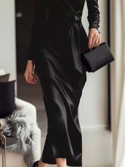 Satin Wrap Long-Sleeve Midi Dress