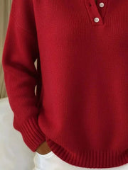 Button Detail Drop-Shoulder Sweater - Plus Size