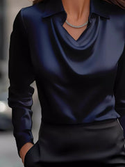 Satin Cowl Neck Long-Sleeve Blouse - Plus Size